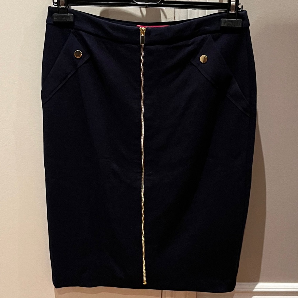 Classic Navy Pencil Skirt with Front Zip